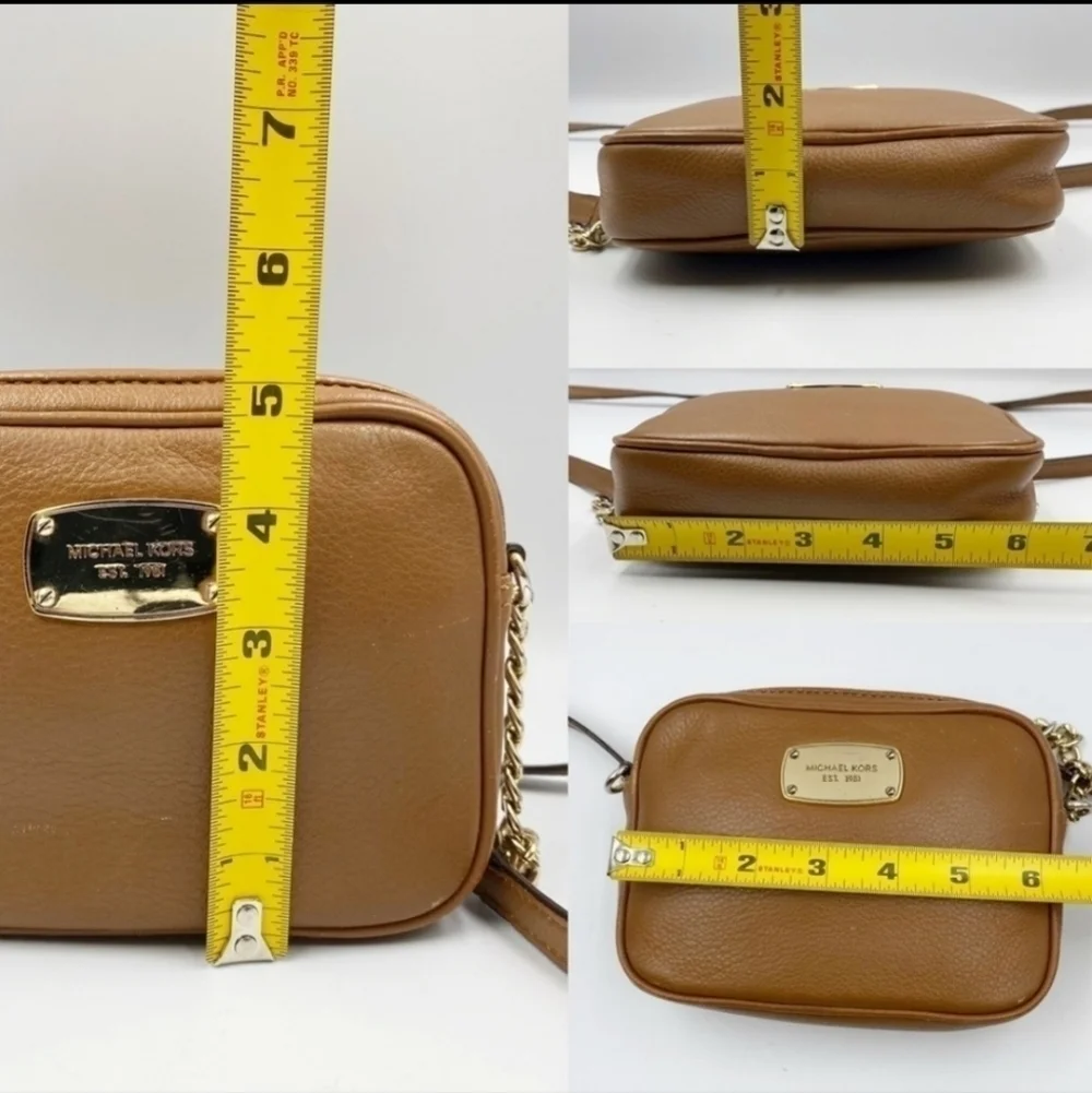 Michael Kors tan brown leather chain link mini crossbody bag